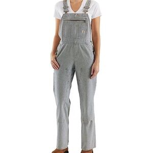 WOMEN'S RELAXED FIT DENIM RAILROAD STRIPE BIB OVERALL